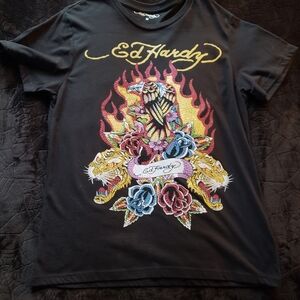 Ed Hardy Black Tee with Vibrant Graphic